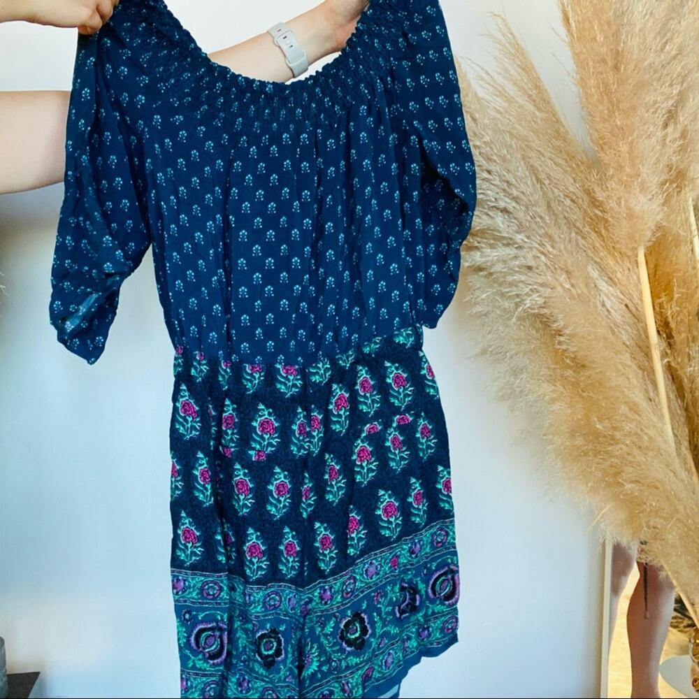 Ett Twa Anthropologie Navy Blue Purple Floral Printed Shorts Kaleo Romper S Boho View 6